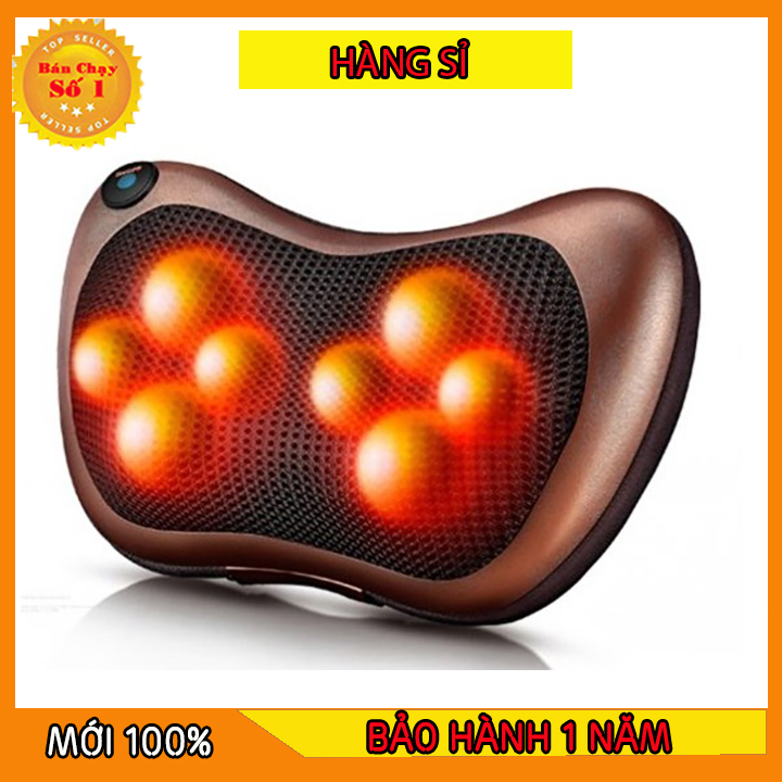 [HÀNG TỐT - GIẢM THÊM 12%] Gối massage hồng ngoại 8 bi mát xa cao cấp, đèn hồng ngoại vỏ ngối chống mồ hôi, cáp sạc tốt- Tặng cáp sạc oto