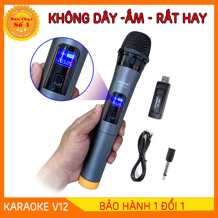 micro karaoke không dây v12 hiện đại, âm thanh hay. Mã: 12